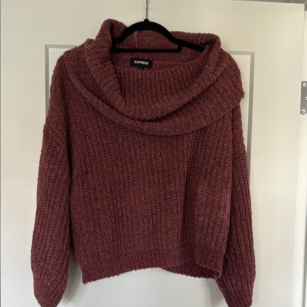 Express Women's Maroon Cowl Neck Sweater
